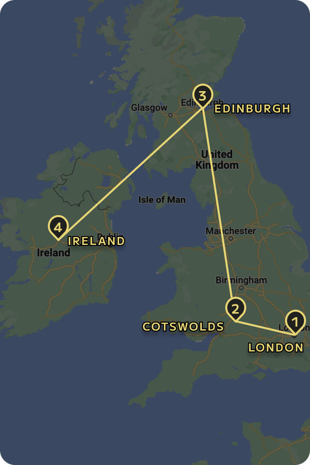 ENGLAND, SCOTLAND & IRELAND TRIP map