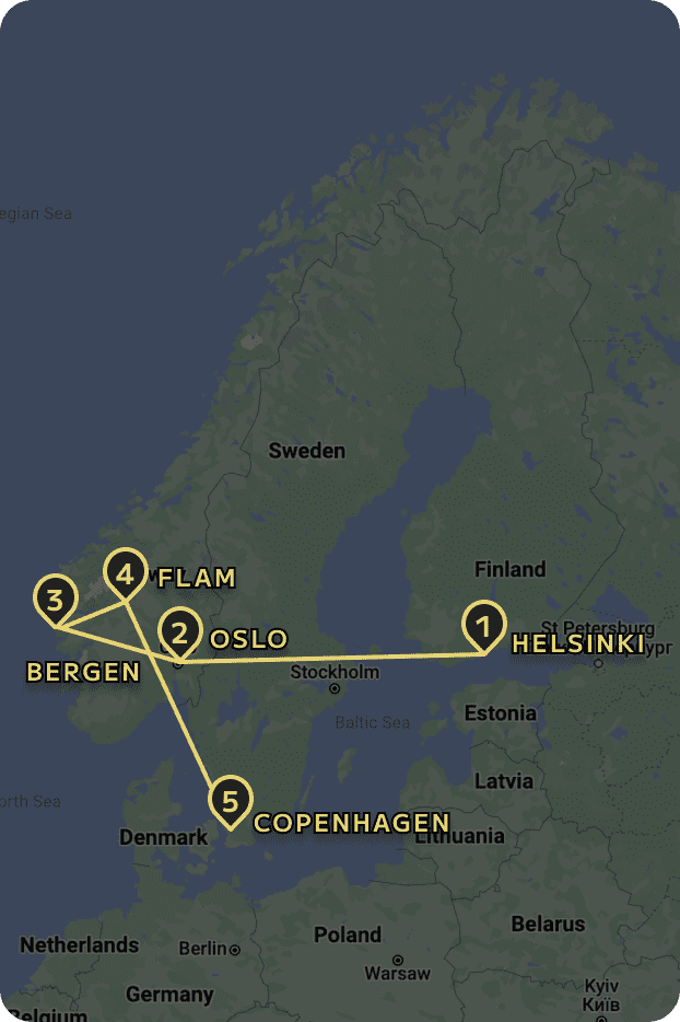 Finland Norway Denmark tour map