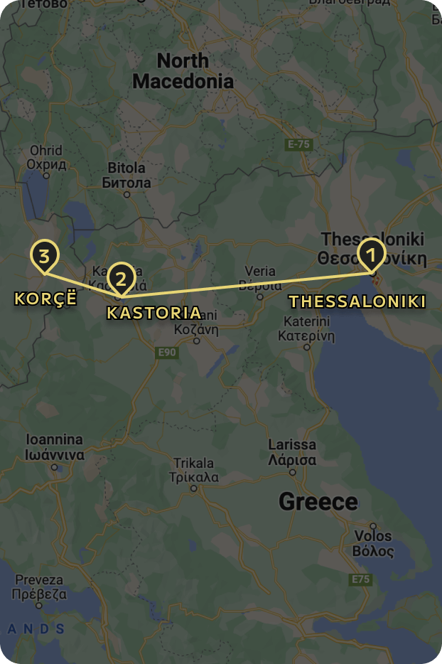 THESSALONIKI, KASTORIA & KORÇË TOUR map
