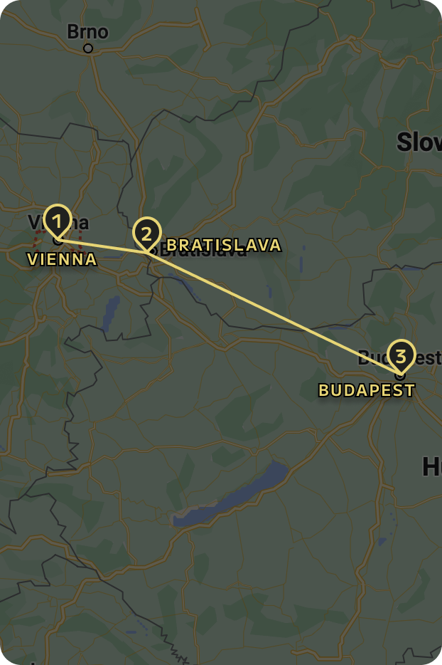 VIENNA, BRATISLAVA & BUDAPEST tour map