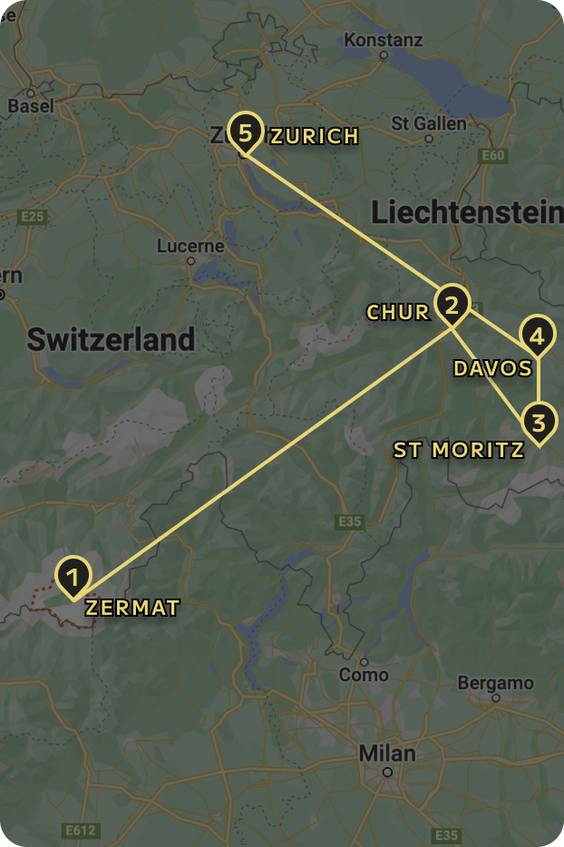 ZERMATT TO ZURICH GLACIER EXPRESS MAP